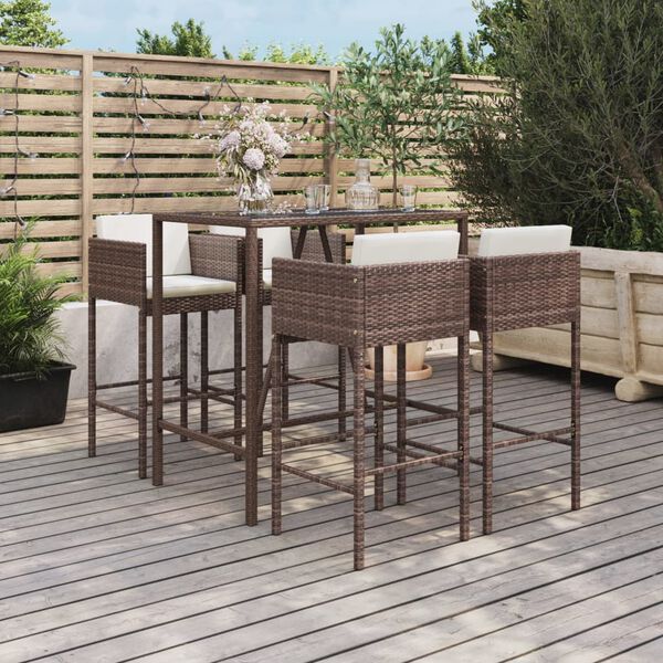 vidaXL 5 Piece Garden Bar Set with Cushions Brown Poly Rattan