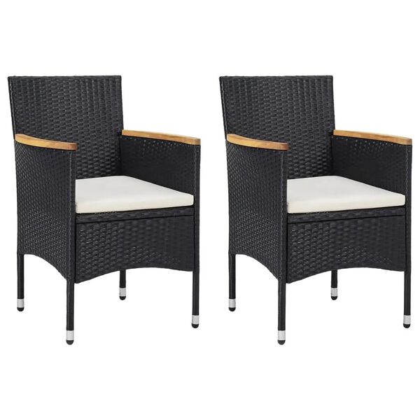 vidaXL 3 Piece Garden Dining Set with Cushions Poly Rattan Black