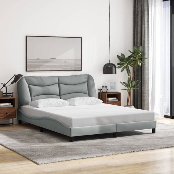 vidaXL Bed Frame with LED without Mattress "Hvar" Light Grey 152x203 cm Fabric