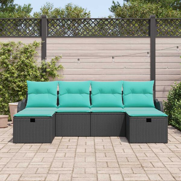 vidaXL 6 Piece Garden Sofa Set with Cushions Black Poly Rattan