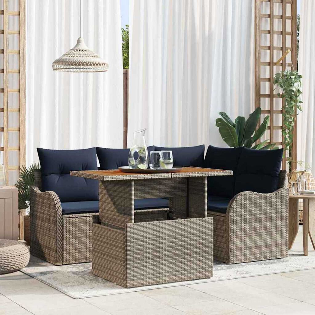 vidaXL Garden Sofa Set 5 pcs Grey and navy blue 100 x 55 x 73 cm