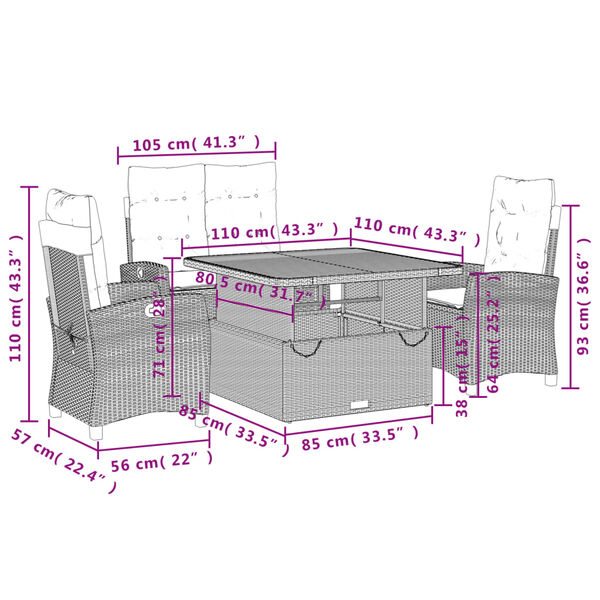 vidaXL 4 Piece Garden Dining Set with Cushions Grey Poly Rattan