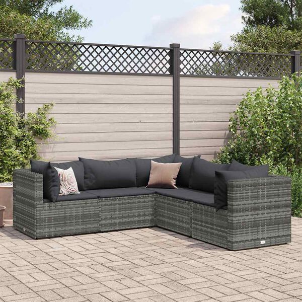 vidaXL 5 Piece Garden Lounge Set with Cushions Grey Poly Rattan