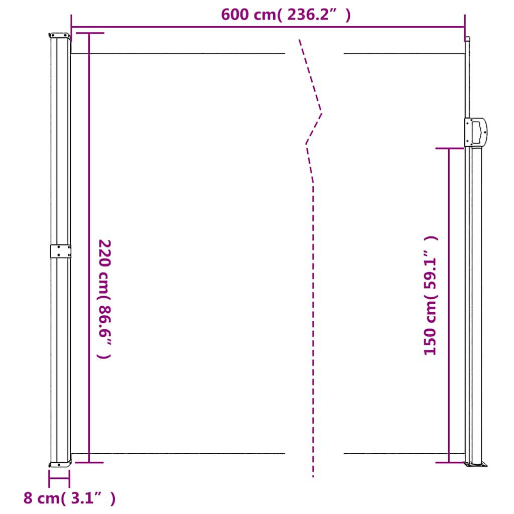 vidaXL Retractable Side Awning Anthracite 220x600 cm