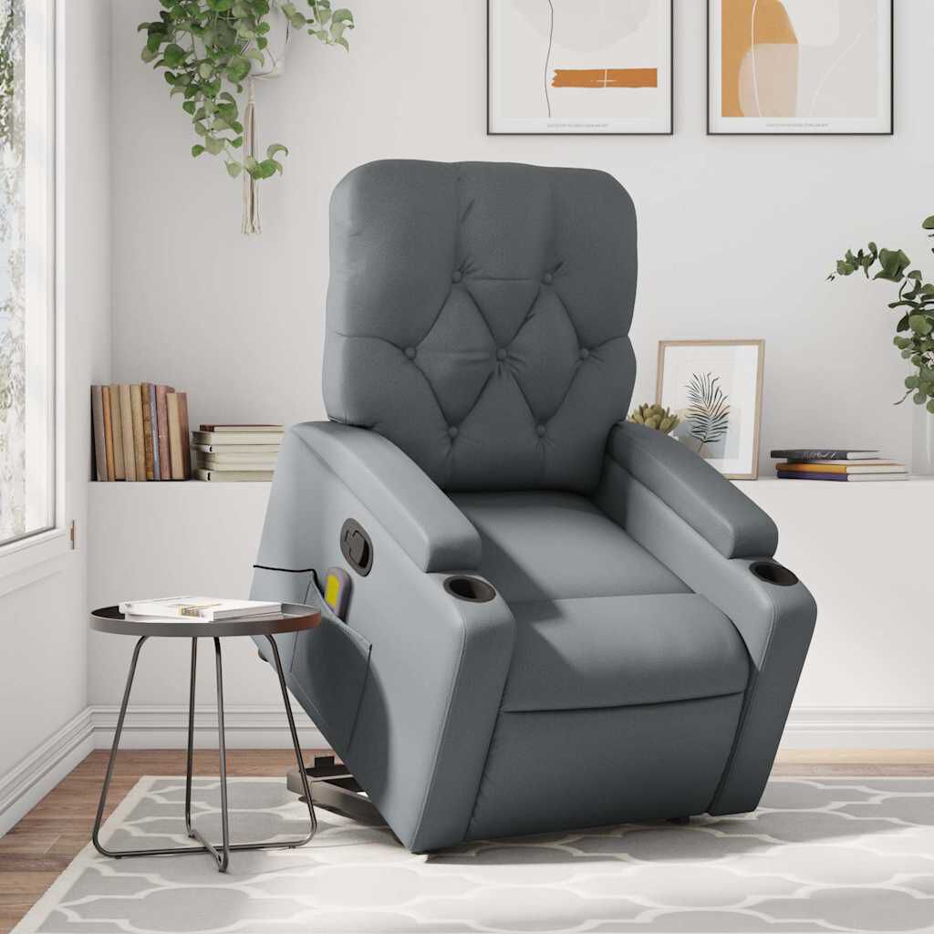 vidaXL Stand up Massage Recliner Chair Grey Faux Leather