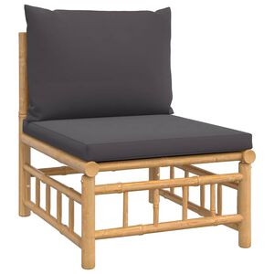 vidaXL Garden Middle Sofa with Dark Grey Cushions Bamboo