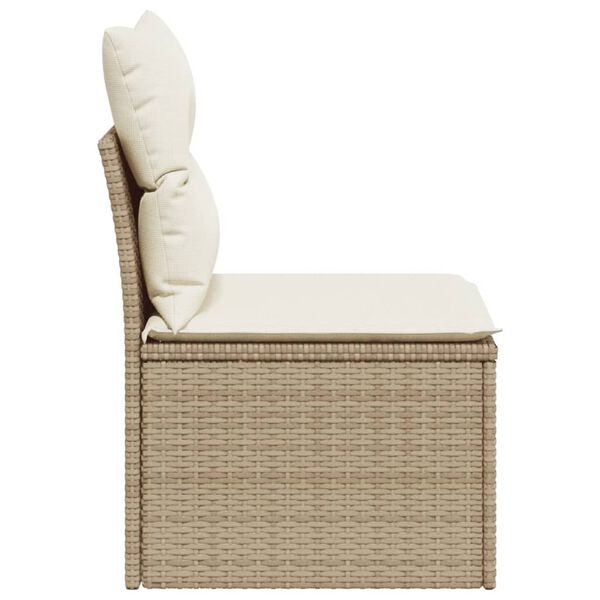 vidaXL Garden Sofa Armless with Cushions Beige Poly Rattan