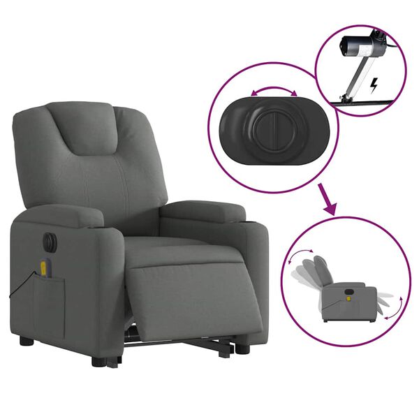 vidaXL Electric Stand up Massage Recliner Chair Dark Grey Fabric