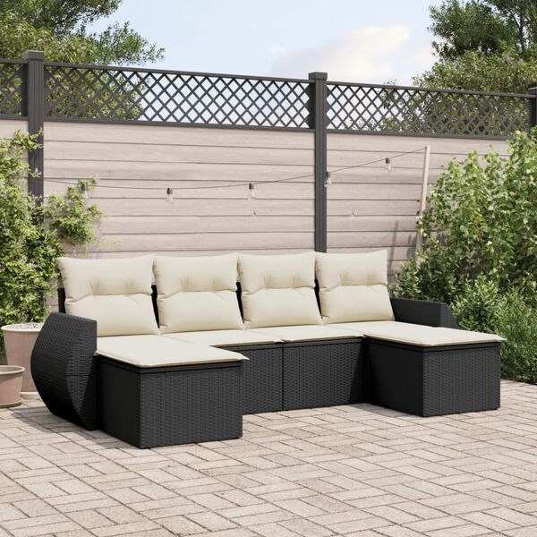 vidaXL 6 Piece Garden Sofa Set with Cushions Black Poly Rattan