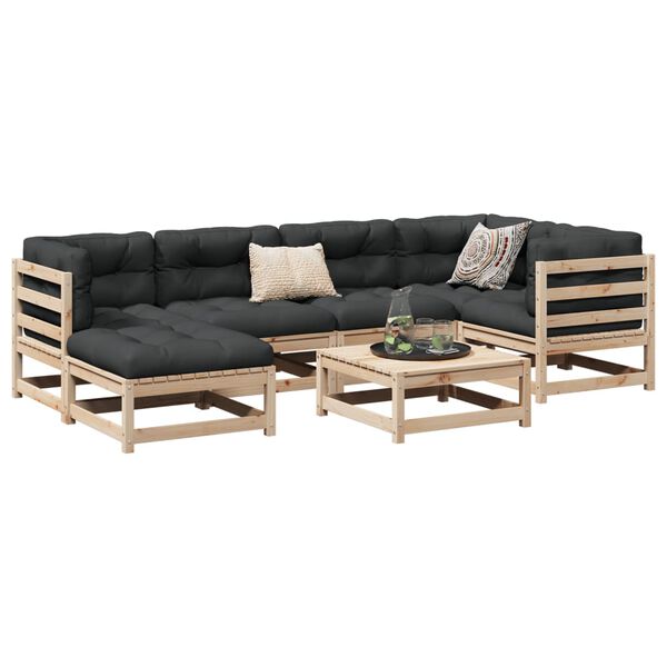 vidaXL 7 Piece Garden Sofa Set with Cushions Solid Wood Pine
