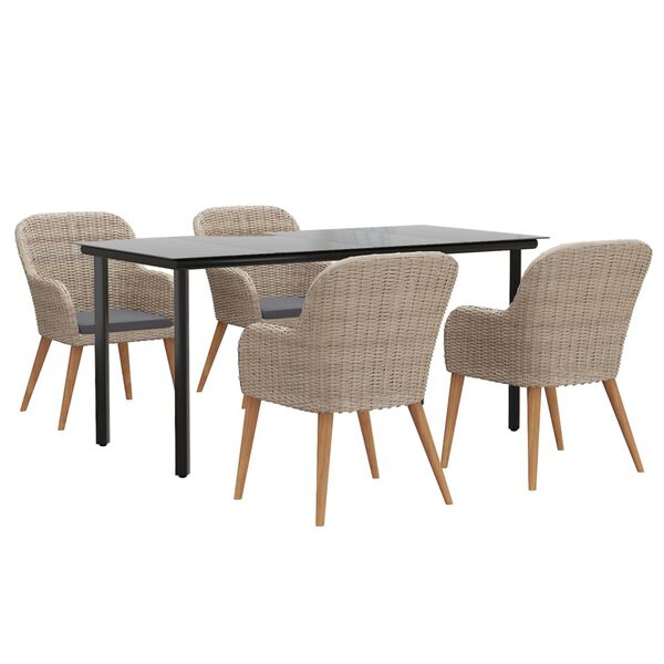 vidaXL 5 Piece Garden Dining Set with Cushions Brown
