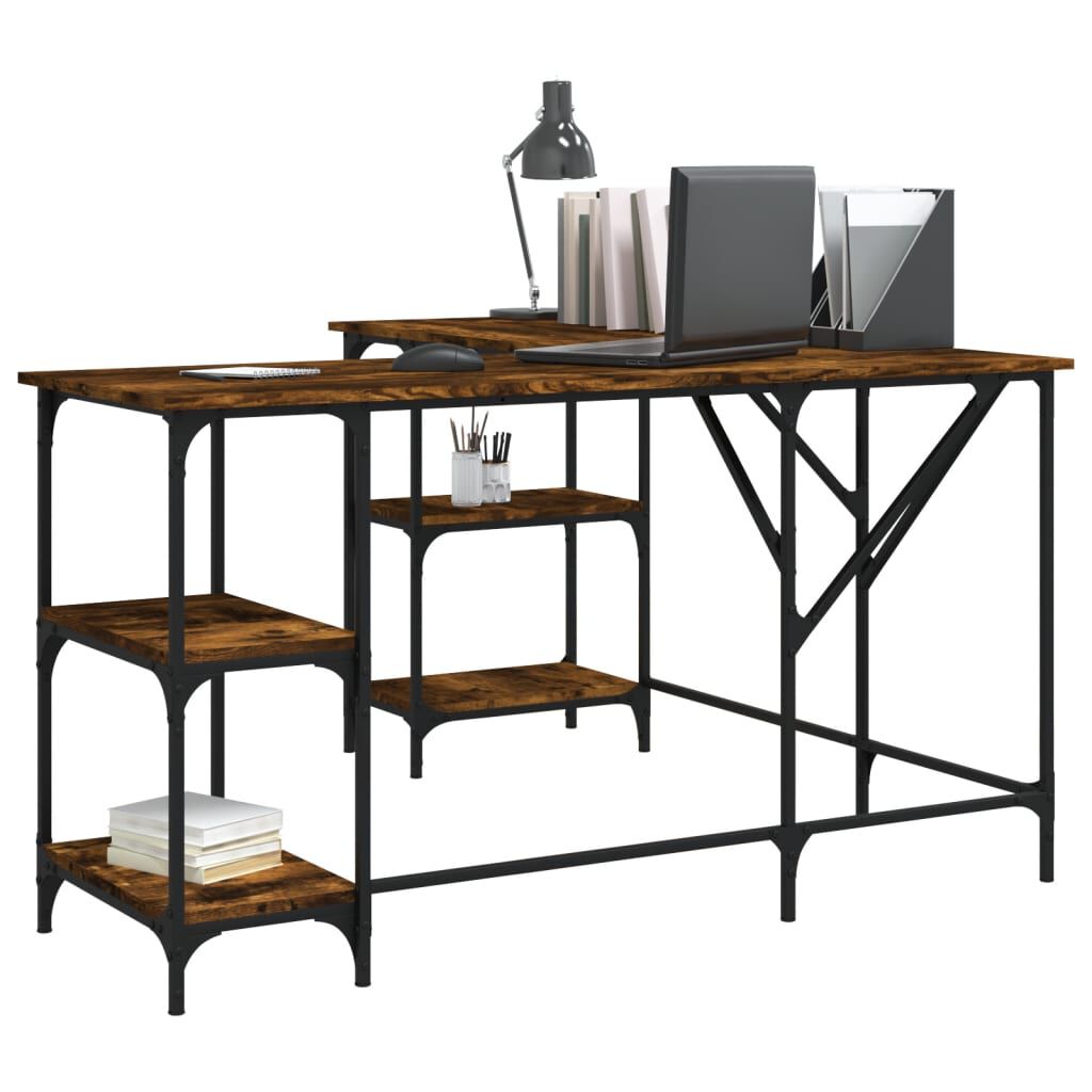 vidaXL Desk Smoked Oak 139x139x75 cm Engineered Wood
