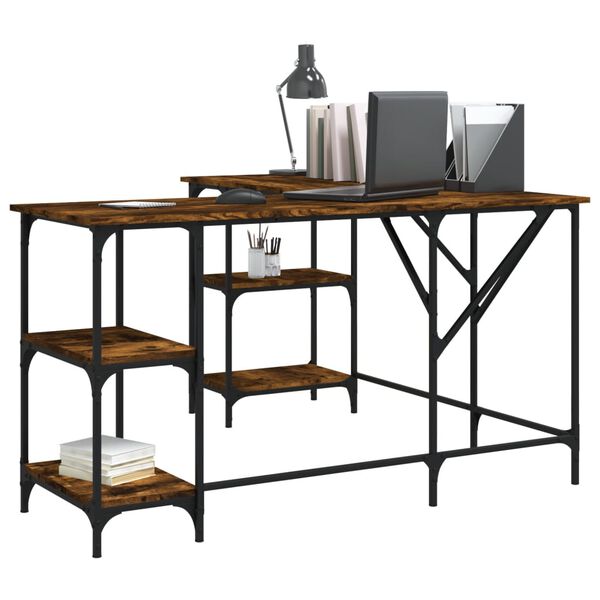 vidaXL Desk Smoked Oak 139x139x75 cm Engineered Wood