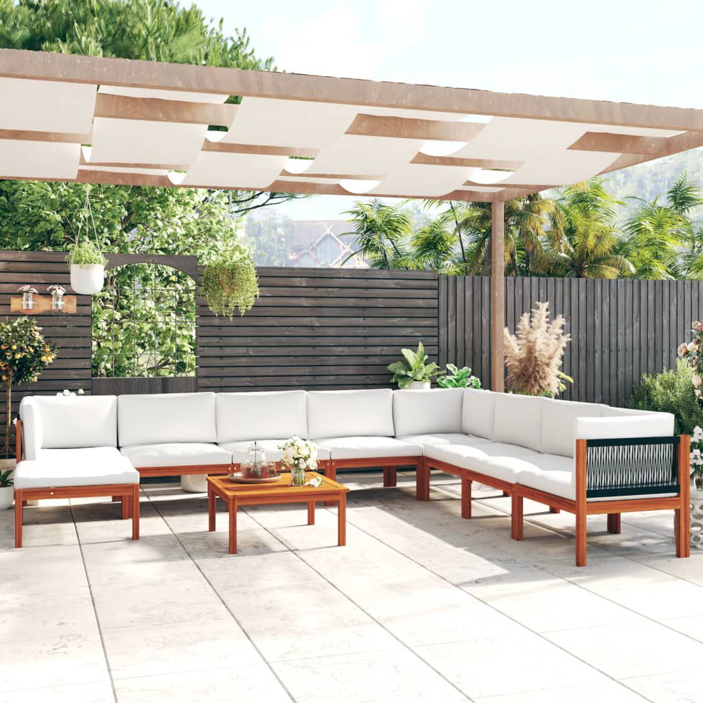 vidaXL 9 Piece Garden Lounge Set with Cushions Cream Solid Acacia Wood
