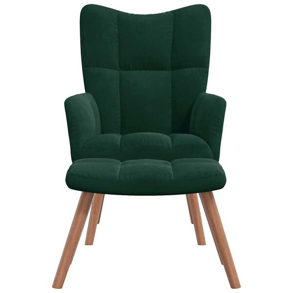vidaXL Relaxing Chair with a Stool Dark Green Velvet