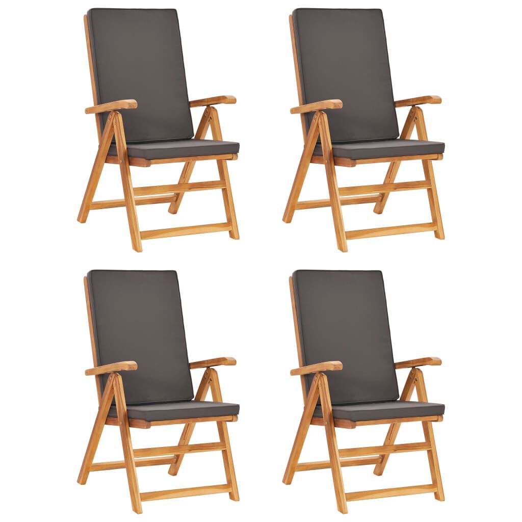 vidaXL 5 Piece Garden Dining Set with Grey Cushions Solid Teak Wood