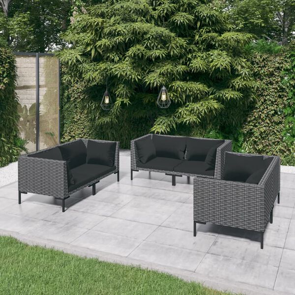 vidaXL 6 Piece Garden Lounge Set with Cushions Poly Rattan Dark Grey