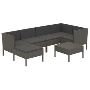 vidaXL 7 Piece Garden Lounge Set with Cushions Poly Rattan Grey