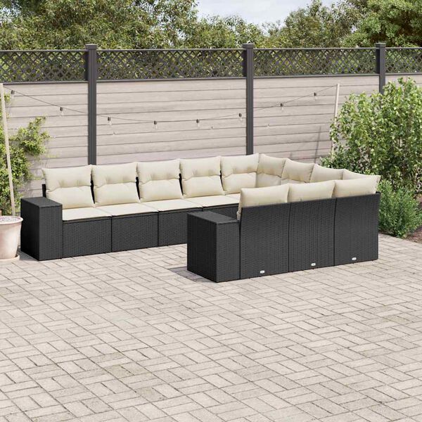 vidaXL 10 Piece Garden Sofa Set with Cushions Black Poly Rattan