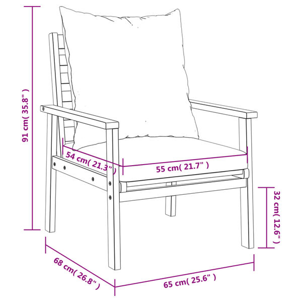 vidaXL Garden Sofa Chair 2pcs with Cushion Solid Wood Acacia