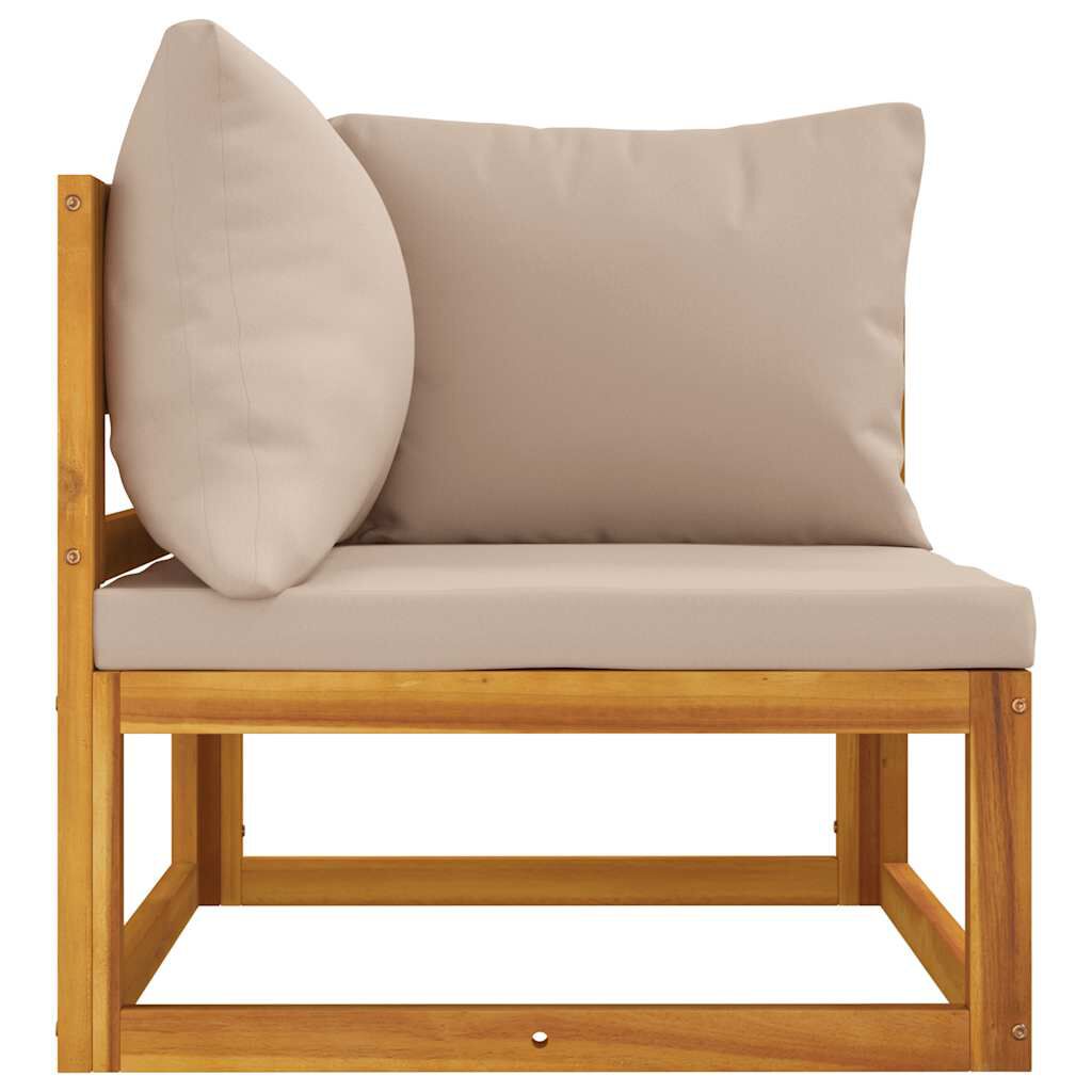 vidaXL Sectional Corner Sofa with Taupe Cushions Solid Wood Acacia