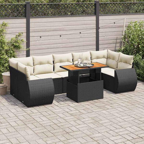 vidaXL 8 Piece Garden Sofa Set with Cushions Black Poly Rattan