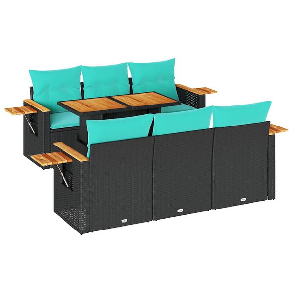 vidaXL 7 Piece Garden Sofa Set with Cushions Black Poly Rattan