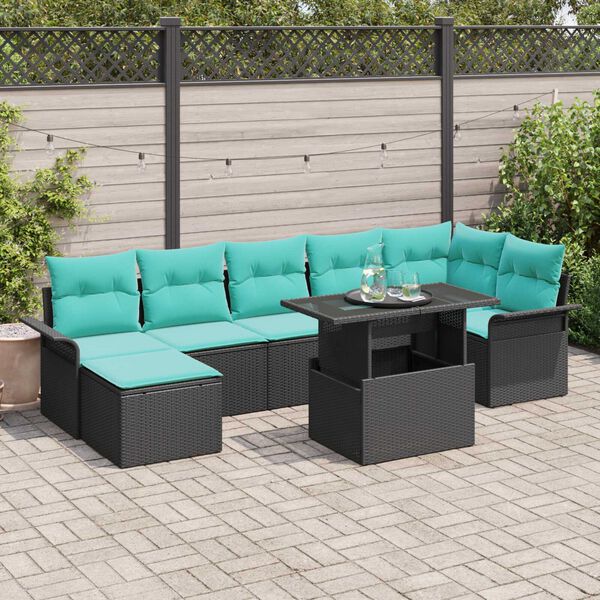 vidaXL 8 Piece Garden Sofa Set with Cushions Black Poly Rattan