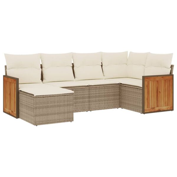 vidaXL 6 Piece Garden Sofa Set with Cushions Beige Poly Rattan
