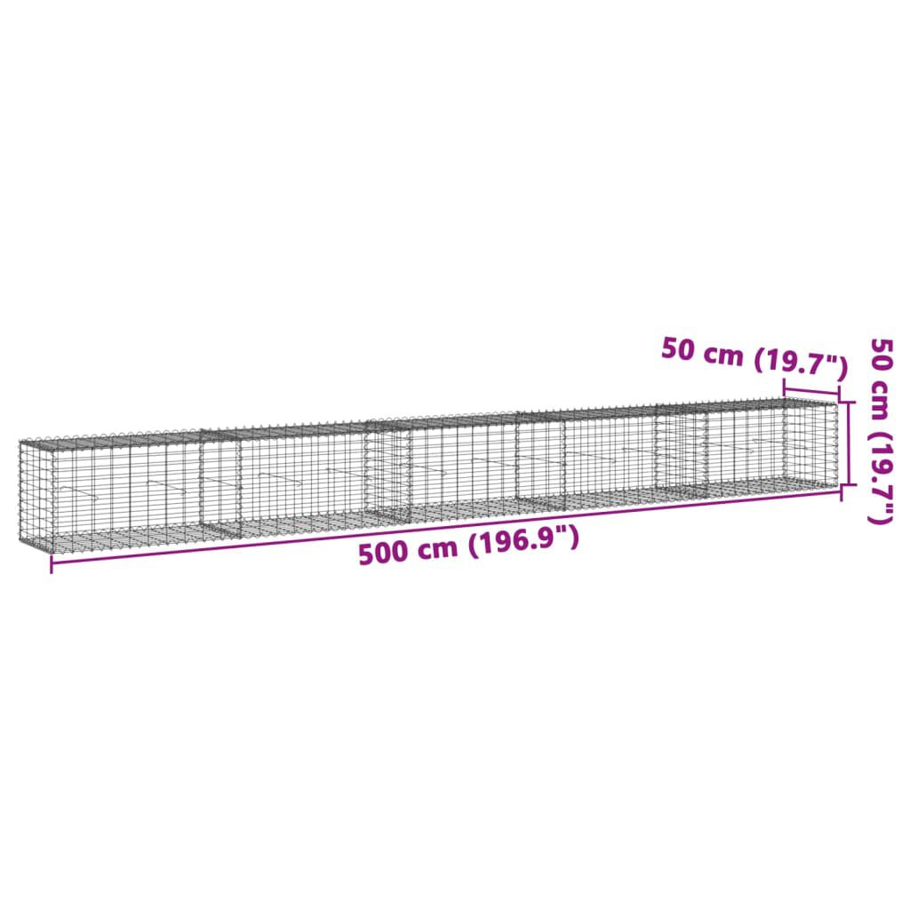 vidaXL Gabion Basket with Cover 500x50x50 cm Galvanised Iron