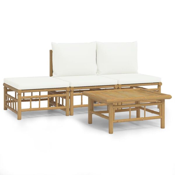 vidaXL 4 Piece Garden Lounge Set with Cream White Cushions Bamboo