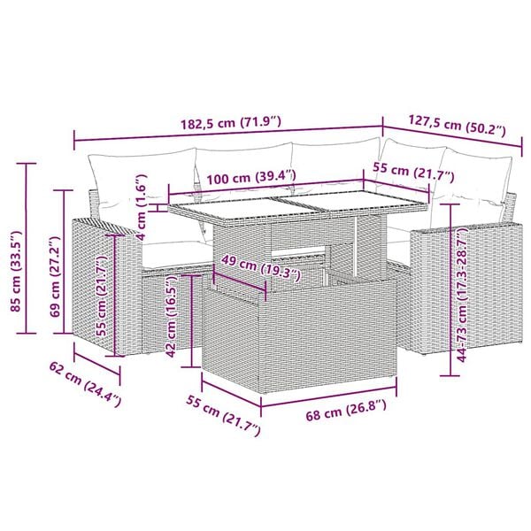 vidaXL 5 Piece Garden Sofa Set with Cushions Black Poly Rattan