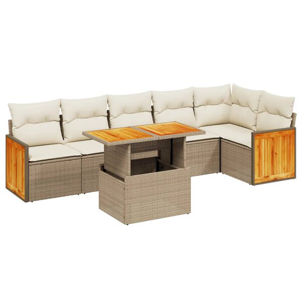 vidaXL 7 Piece Garden Sofa Set with Cushions Beige Poly Rattan