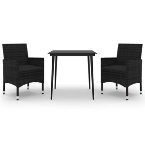 vidaXL 3 Piece Garden Dining Set with Cushions Poly Rattan and Glass