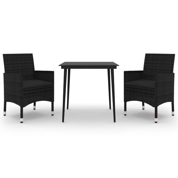 vidaXL 3 Piece Garden Dining Set with Cushions Poly Rattan and Glass