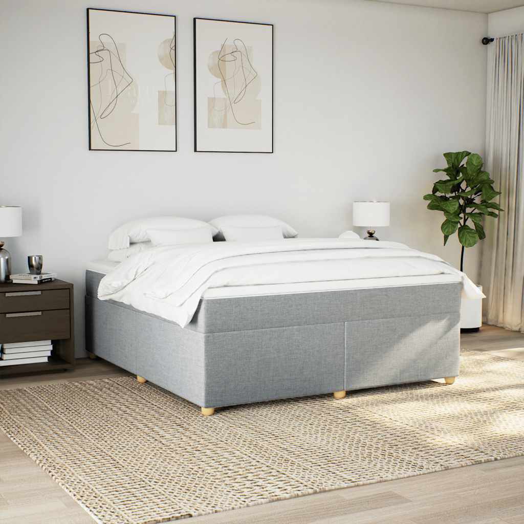 vidaXL Box Spring Bed with Mattress Light Grey California King Fabric