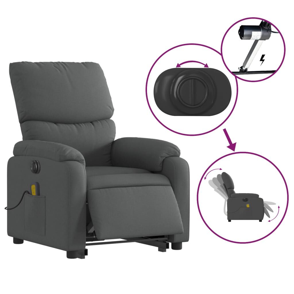 vidaXL Electric Stand up Massage Recliner Chair Dark Grey Fabric