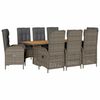 vidaXL 9 Piece Garden Dining Set with Cushions Grey Poly Rattan