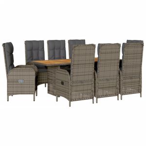 vidaXL 9 Piece Garden Dining Set with Cushions Grey Poly Rattan