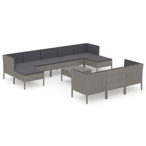 vidaXL 11 Piece Garden Lounge Set with Cushions Poly Rattan Grey