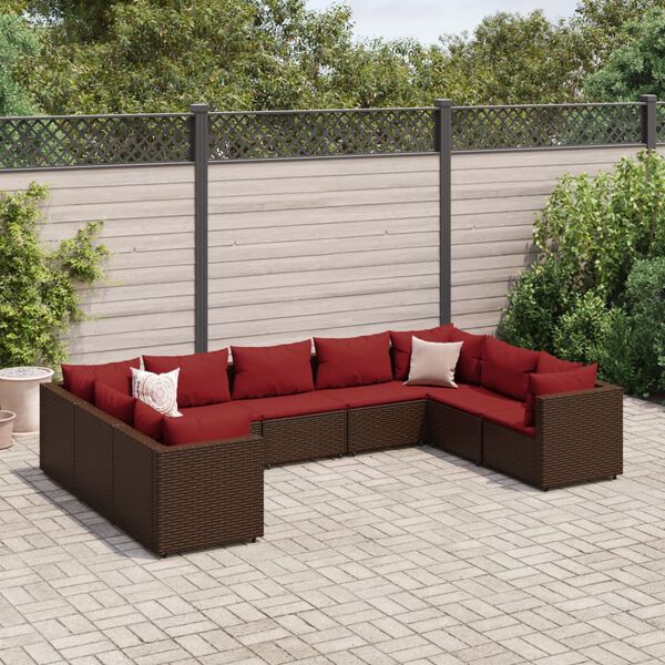 vidaXL 9 Piece Garden Lounge Set with Cushions Brown Poly Rattan