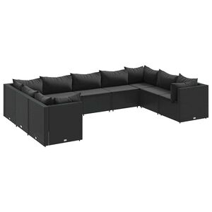vidaXL 9 Piece Garden Lounge Set with Cushions Black Poly Rattan