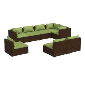 vidaXL 8 Piece Garden Lounge Set with Cushions Poly Rattan Brown