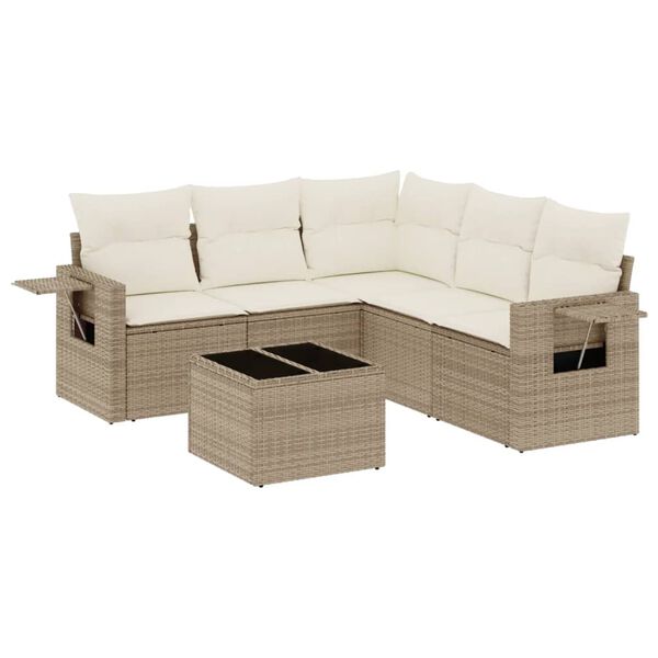 vidaXL 6 Piece Garden Sofa Set with Cushions Beige Poly Rattan