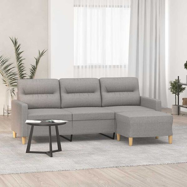 vidaXL 3-Seater Sofa with Footstool Light Grey 180 cm Fabric