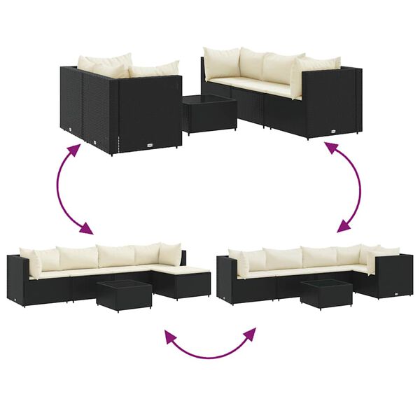 vidaXL 6 Piece Garden Lounge Set with Cushions Black Poly Rattan