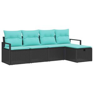 vidaXL Sofa Set with Cushion 5 pcs Black and Turquoise Poly Rattan