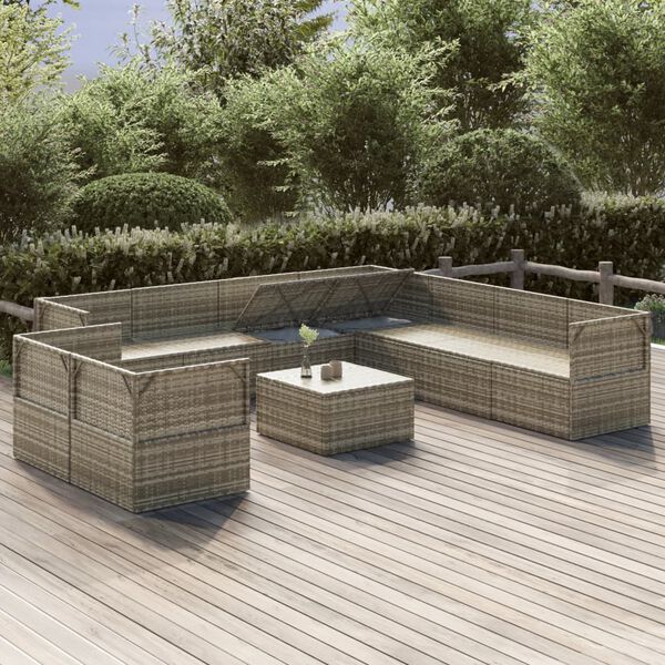 vidaXL 10 Piece Garden Lounge Set with Cushions Grey Poly Rattan