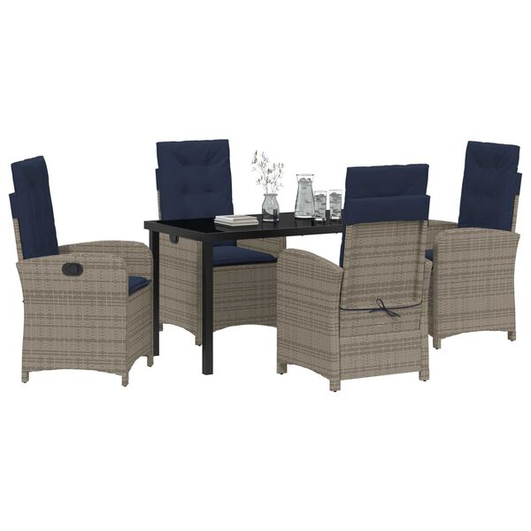 vidaXL Garden Dining Set with Cushion 5 pcs Grey Poly Rattan
