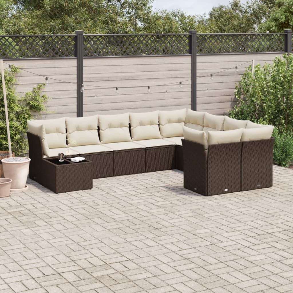 vidaXL 10 Piece Garden Sofa Set with Cushions Brown Poly Rattan